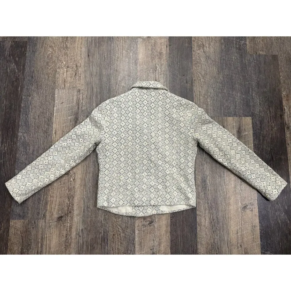 Dolan Left Coast Collection Eyelet Moto Jacket Cream Blue Cotton XS 173140‎